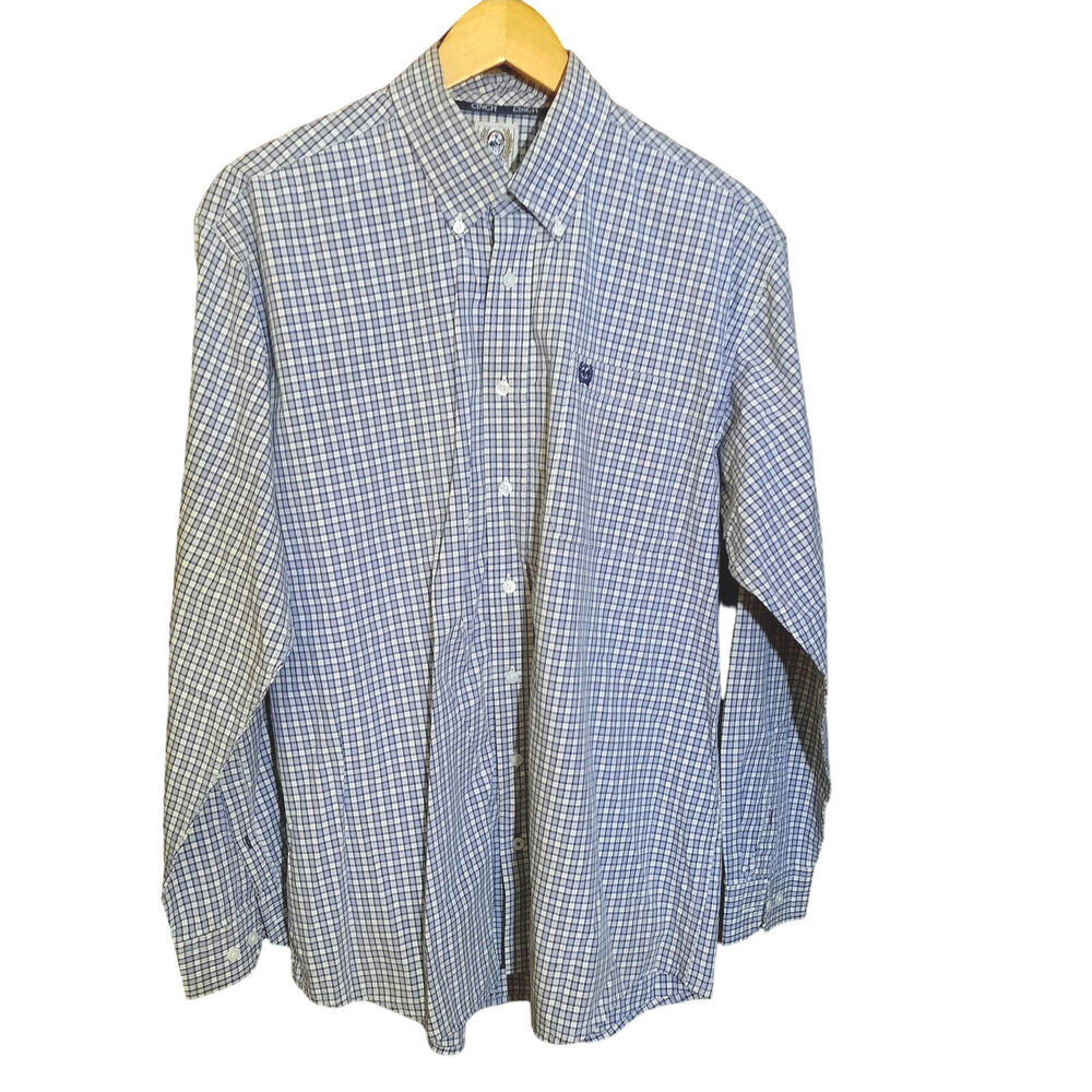 Cinch Mens Blue Plaid Button Down Long Sleeve Dress Shirt Size M